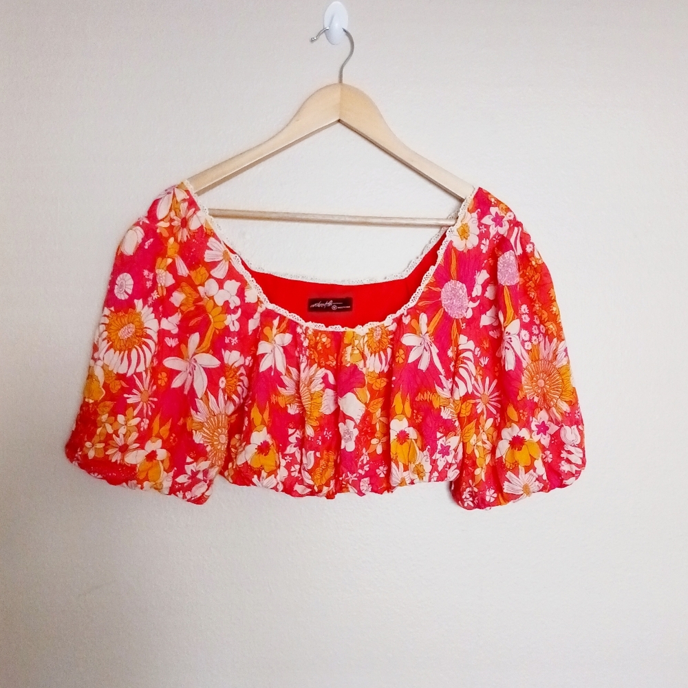 Vici Red and Orange Floral Crop Top